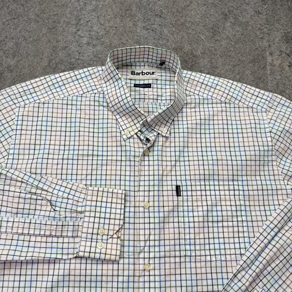 Barbour Tattersall Button-Down Shirt Men XL White Red Blue Check Long Sleeve b76 - Picture 1 of 16